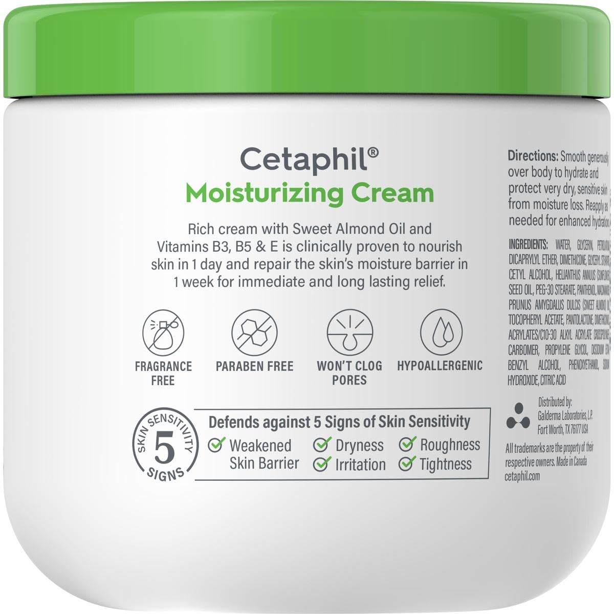 CETAPHIL Crema Hidratante 1 pz 453 g Restablece la Barrera Natural de la Piel en 1 Semana Recomendada por Dermatólogos para Piel Sensible