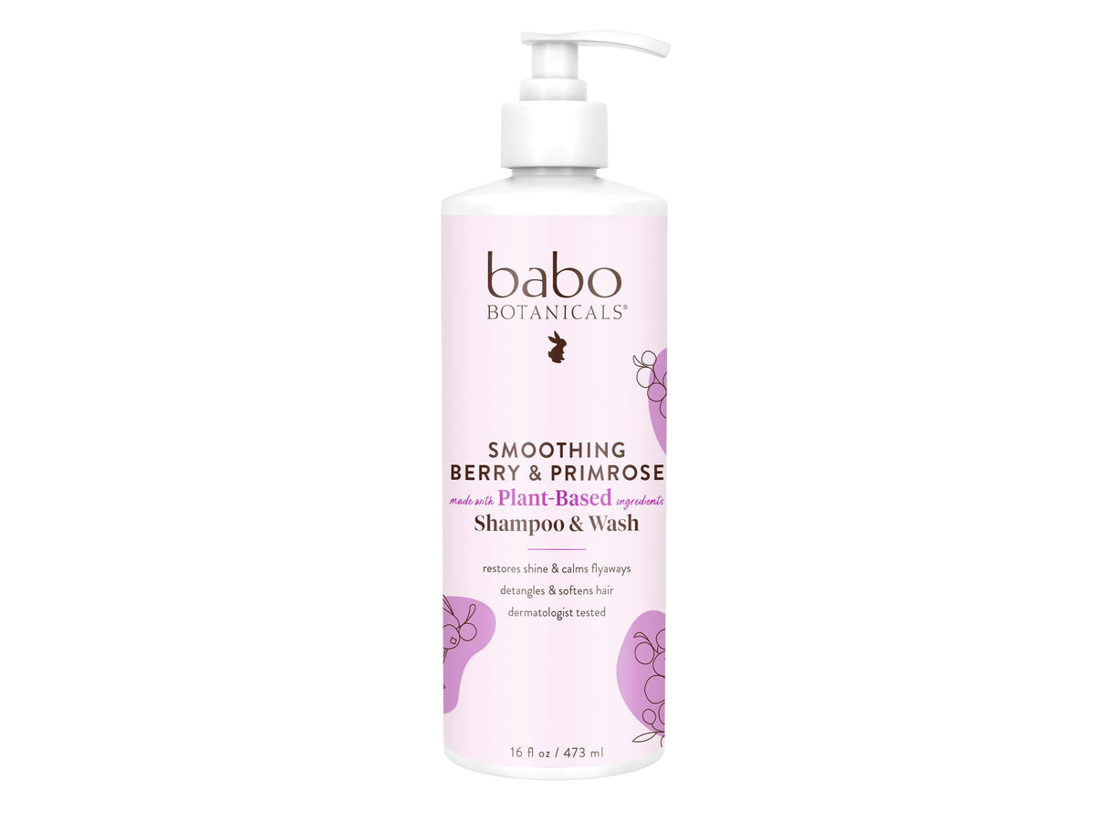 Babo Botanicals Champú y lavado 2 en 1 con bayas naturales y aceite de onagra de noche, hipoalergénico, vegano, para bebés y niños, onagra de bayas, 16 onzas líquidas