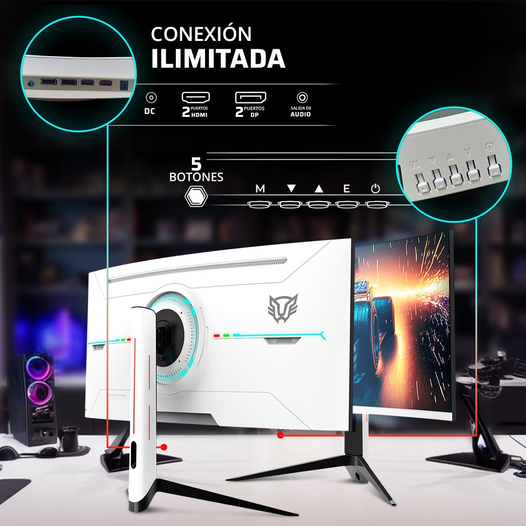Balam Rush Monitor Gamer Curvo 34" VA/Extreme Earth Pro MGP34C / 4K WQHD R1500 / 165 Hz / 1 ms/Pip PBP/Altura Ajustable / 2xHDMI 2.1 / 2xDP / Blanco