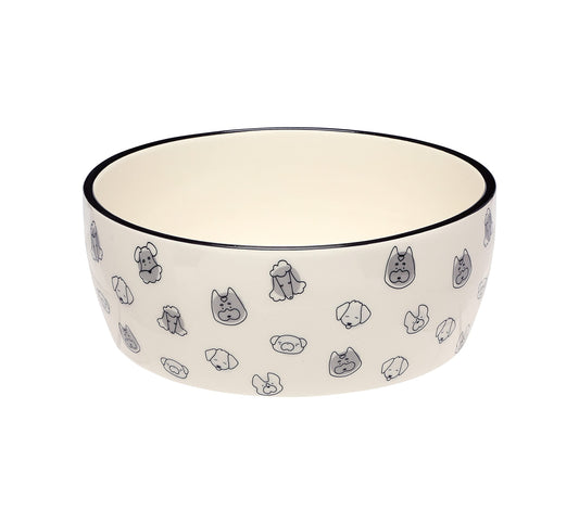 Cuenco para Mascotas Pearhead Gris Blanco de Cerámica Grande