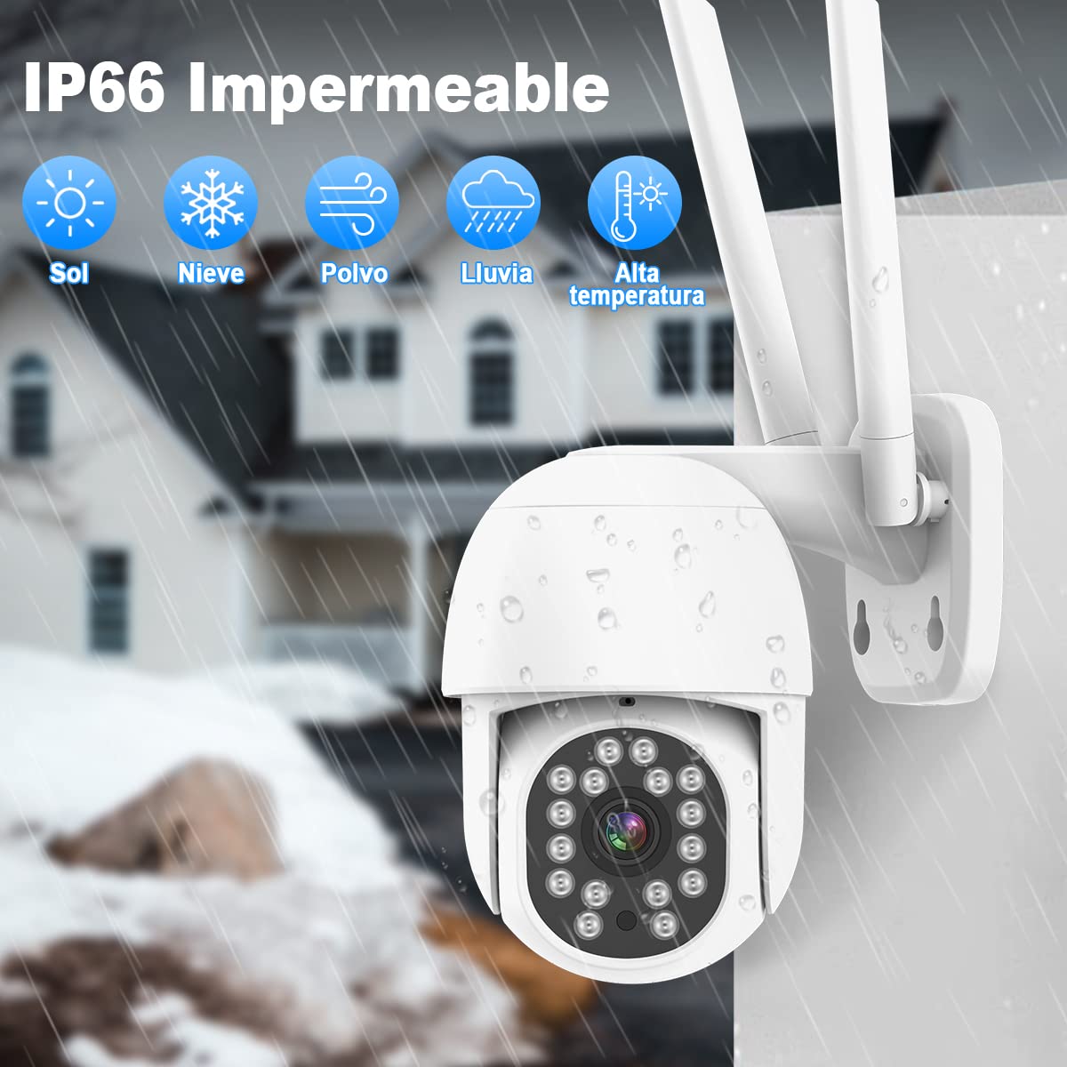 Cámara de Seguridad Easyao C03 Exterior WiFi 2K 3MP Visión Nocturna Audio Bidireccional Detección de Movimiento Alexa