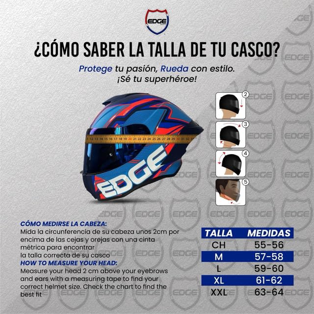 Casco Motocicleta Integral Marca - Edge - Frankie - Full Face - Certificado Dot - Moto Cascos de para Guantes Funda (Graffiti Azul, M)