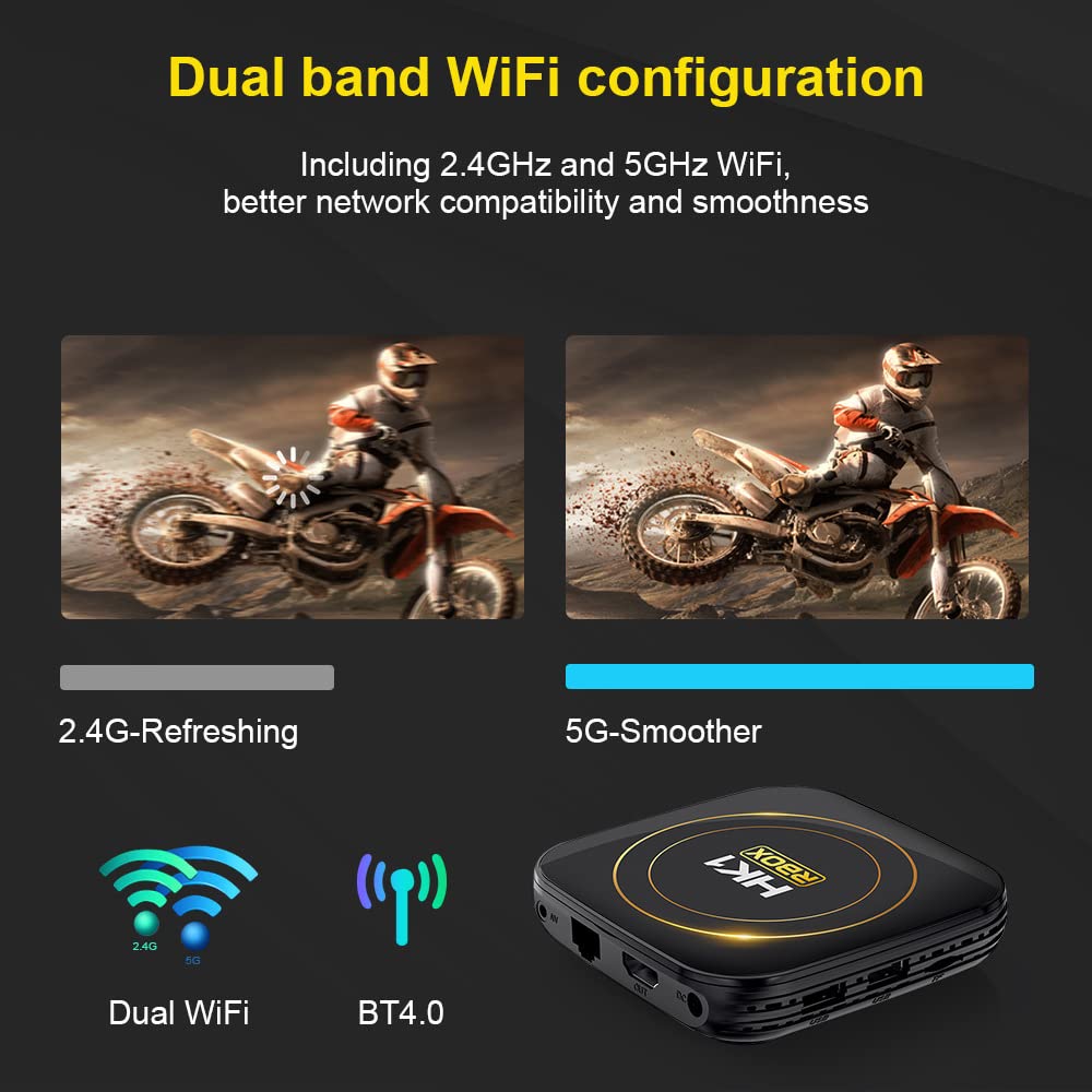 Caja de TV Android 12.0, HK1 RBOX 4 GB RAM 64 GB ROM H618 Quad-Core 64 bits CPU compatible con WiFi6 Dual 2.4G/5.8GHZ Ethernet BT4.2 4K 6K HDR10+ Ultra HD Smart Home Player