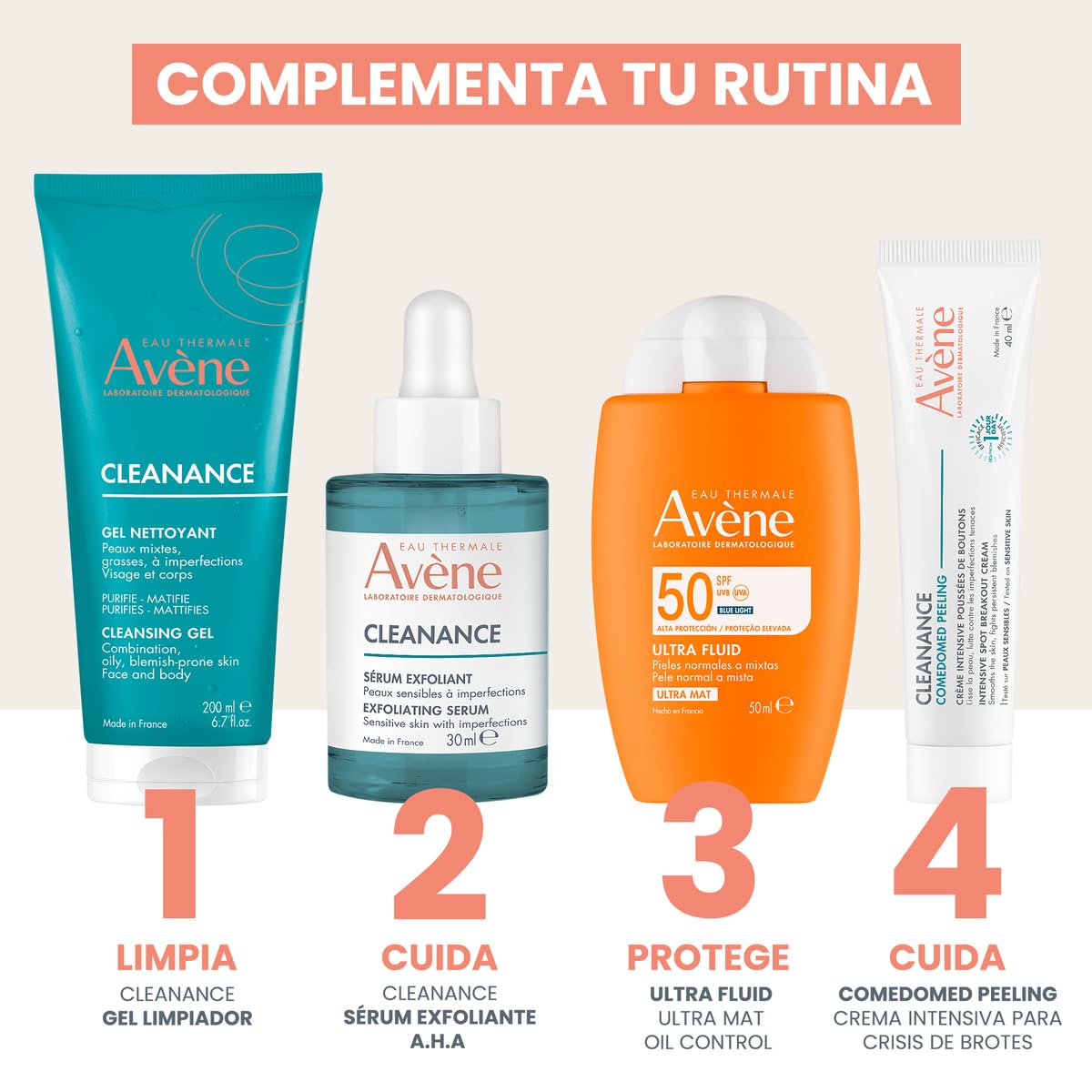 Avene Cleanance Gel Limpiador Facial Piel Grasa y Mixta, 200ml