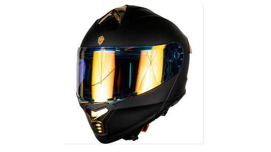 KOV Casco Thunder ABATIBLE Negro Dorado para Moto Mica Dorada Certificado Dot (XXL)