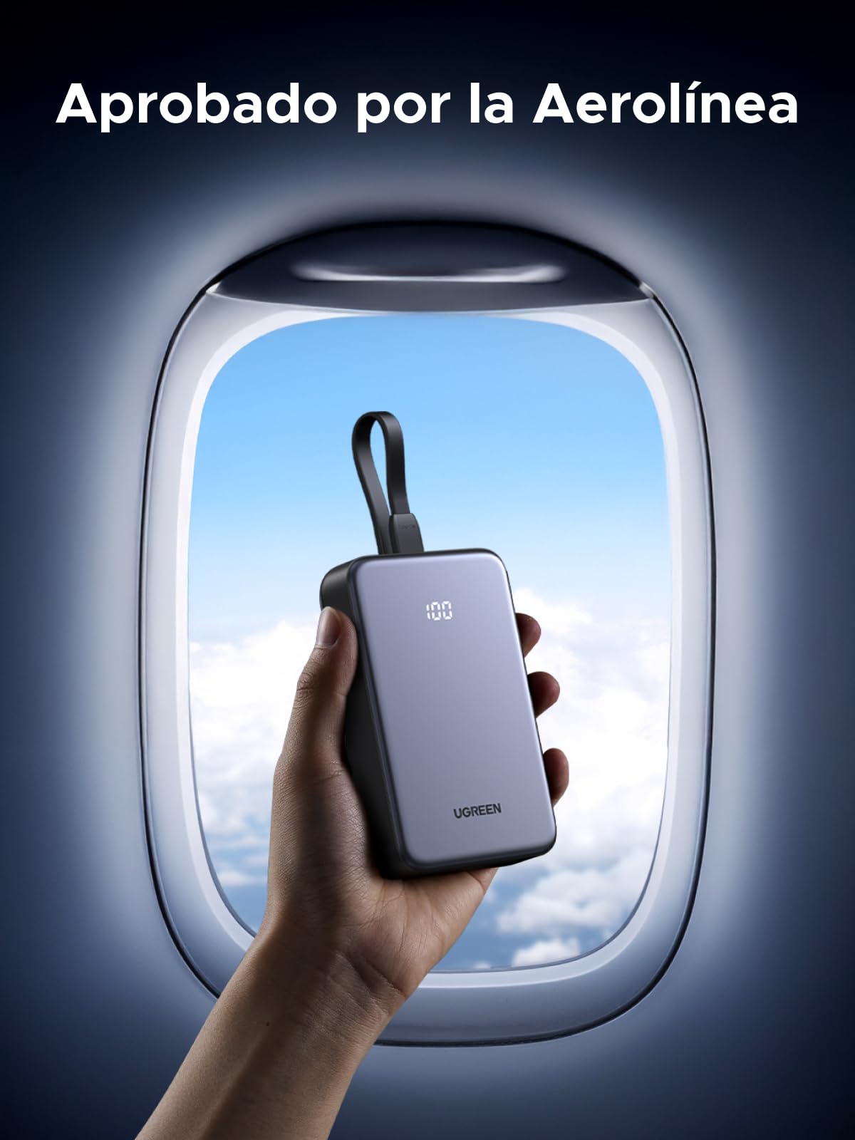 Cargador Portátil UGREEN 20000mAh Negro con Cable USB C y Carga Rápida