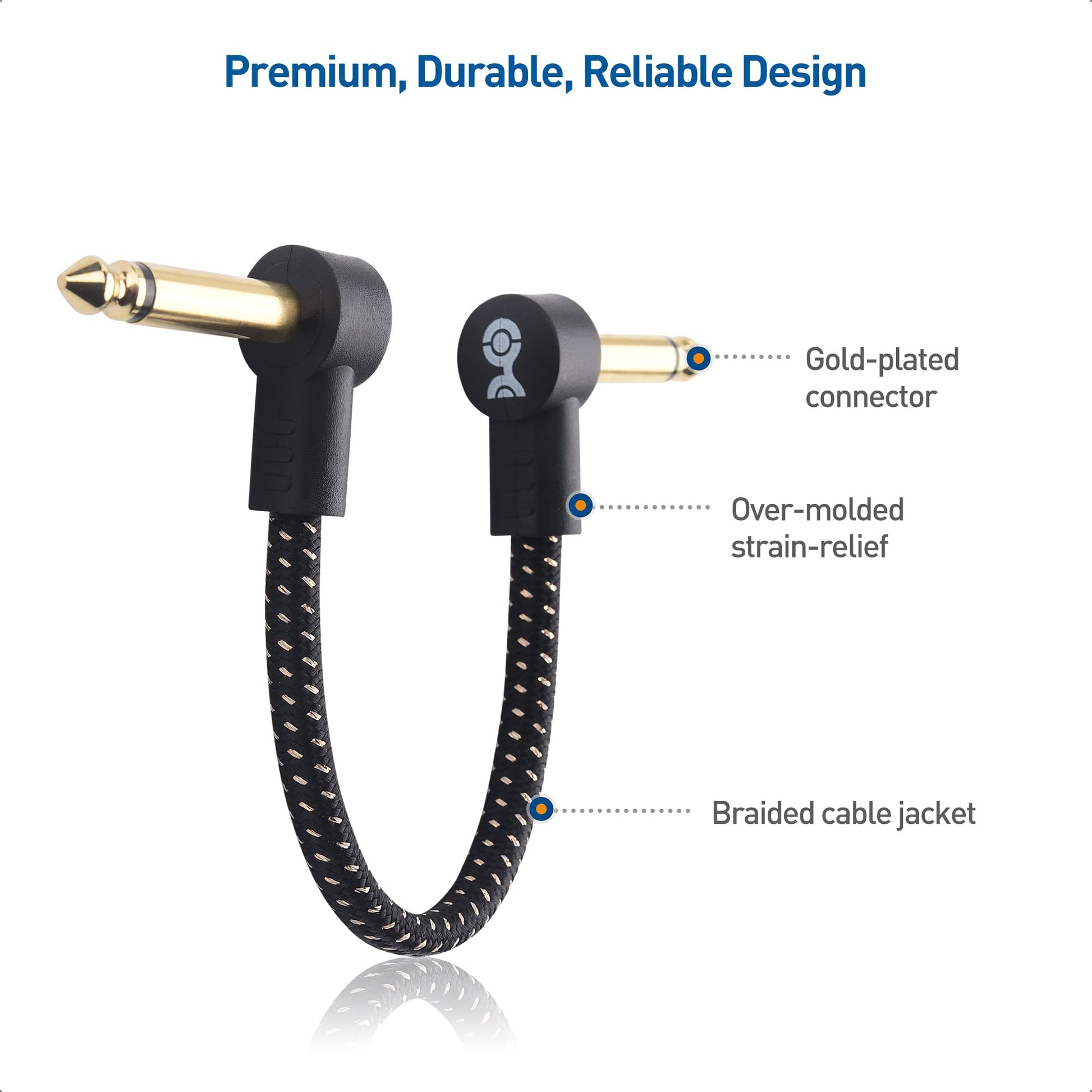 Cable Matters - Cable de conexión trenzado de guitarra de 6 pulgadas (cables de pedal de efecto guitarra) con conectores chapados en oro en negro