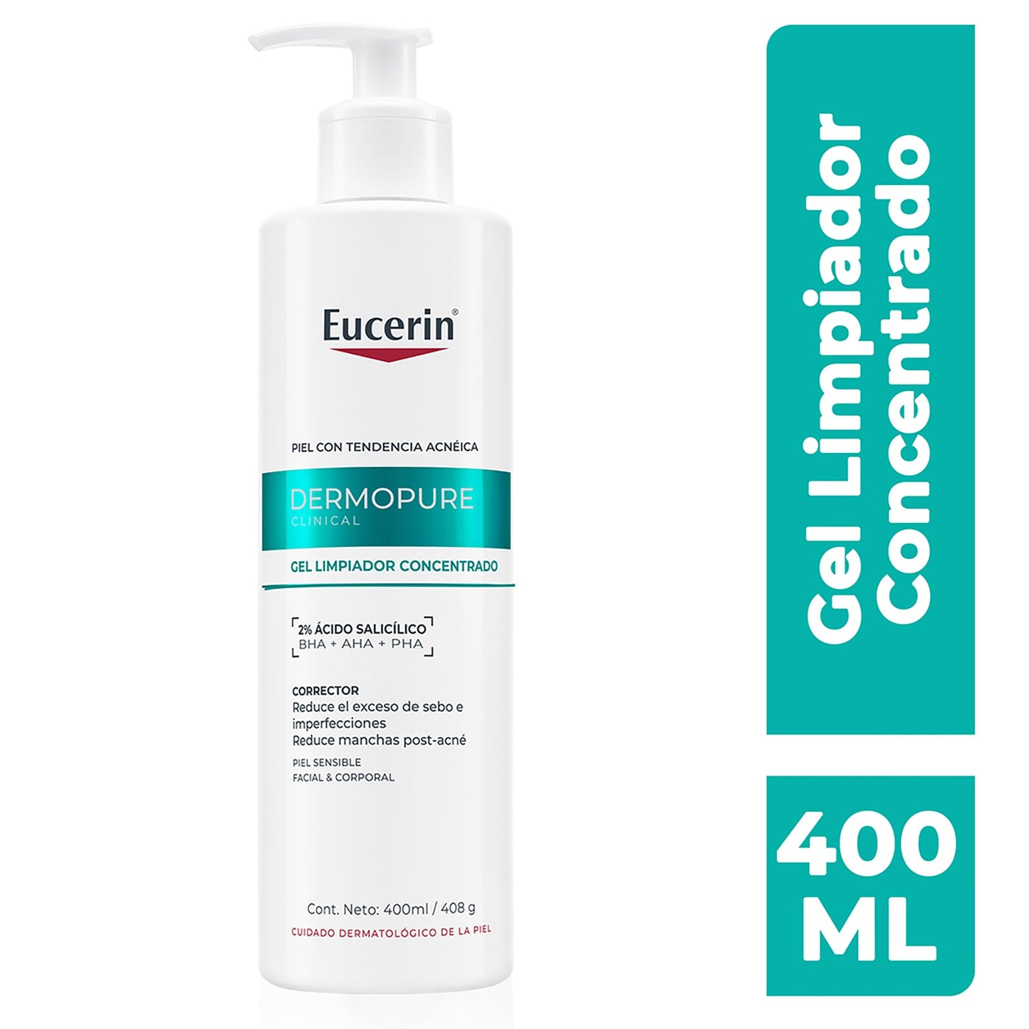 EUCERIN DermoPure Gel de Limpieza Concentrado 400ml Gel Facial con Ácido Salicílico para Rostro y Cuerpo, Anti-Manchas, Anti-Imperfecciones, Anti-Brillo. Ideal para piel grasa y/o con imperfecciones
