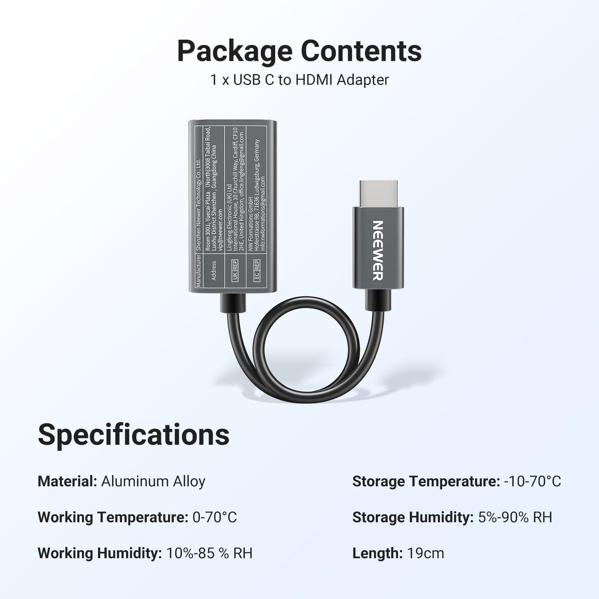 Adaptador USB C a HDMI 4K 60Hz NEEWER Plug&Play Transferencia de Video PS022