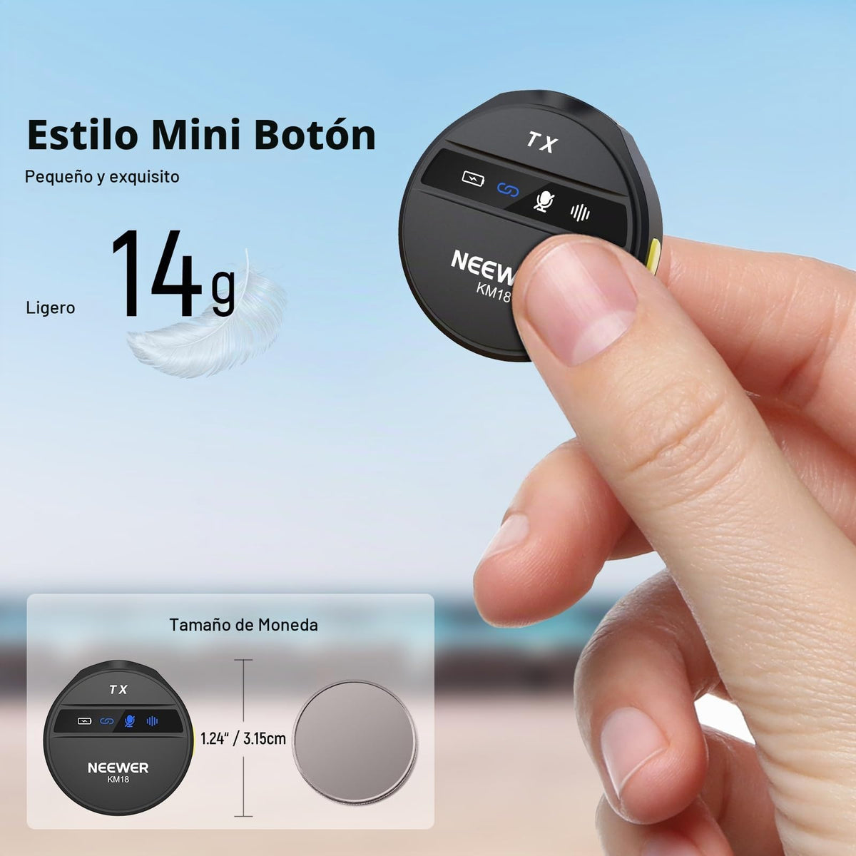 Micrófono Inalámbrico NEEWER KM18 Negro con Estuche de Carga USB C OTG y Cancelación de Ruido