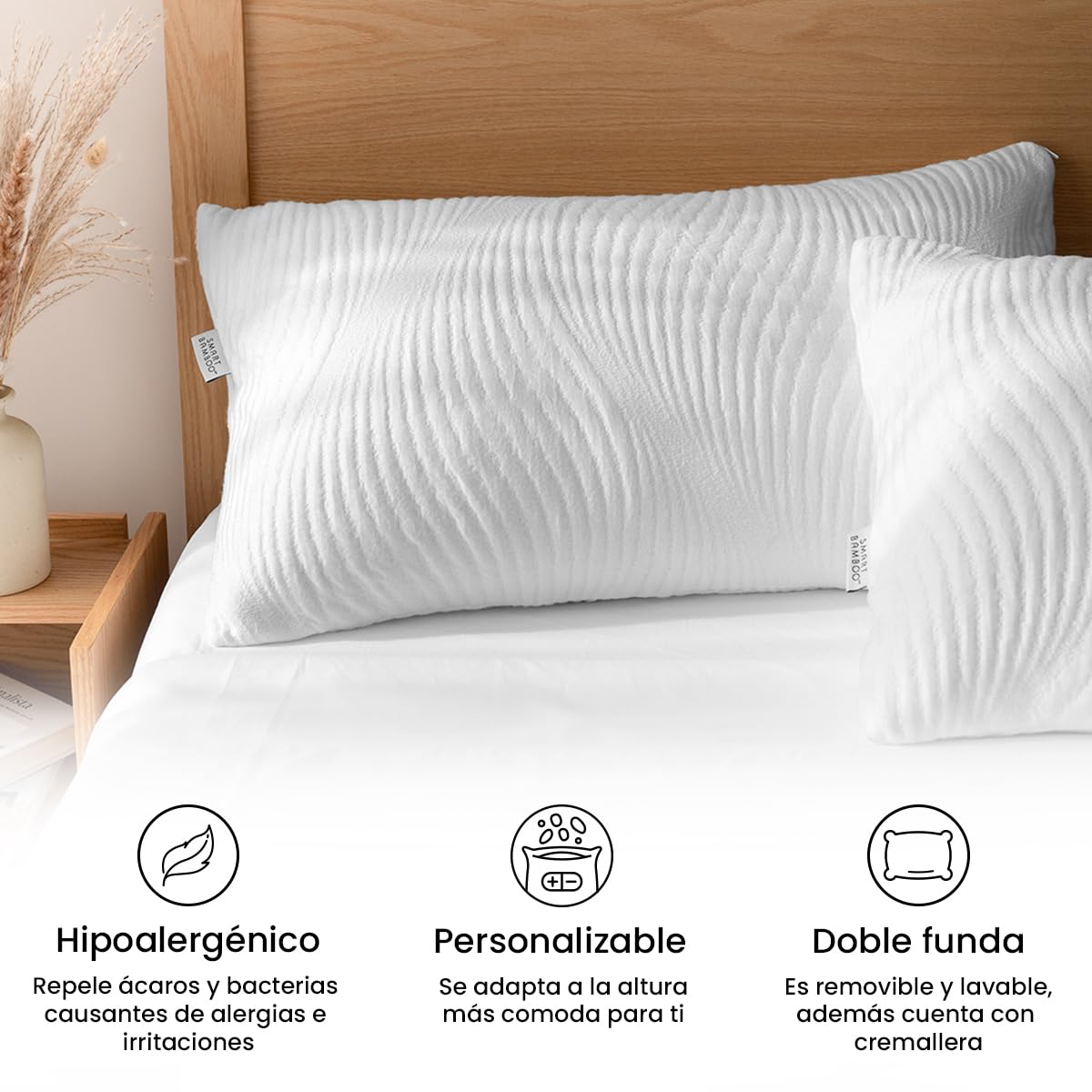 Almohada Smart Bamboo King Size Blend de Relleno Memory Foam Ajustable fibra de bambú