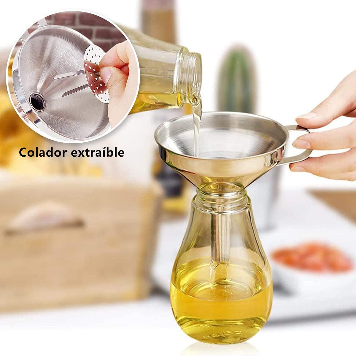 Juego de Embudos de Cocina con Coladores y Cepillos de Limpieza Apto para Líquidos aceites mermeladaingredientes secos y polvo 11 cm 13 cm 15 cm