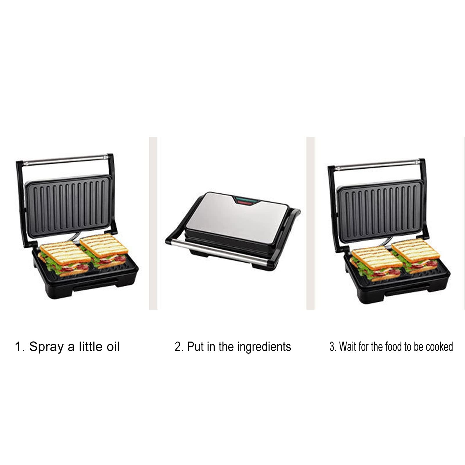 Atyhao Panini Press Grill, EE. UU. 110 V Sandwicheras para Interiores Antiadherente Calentador de Pan de Doble Cara, Cocina Eléctrica Desayuno Parrilla Versátil Olla