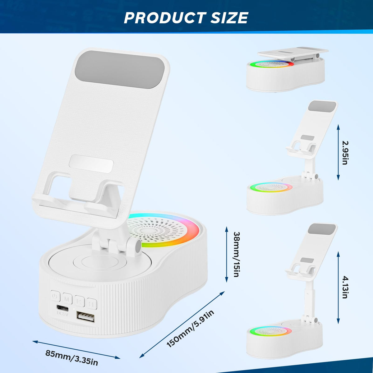 Soporte para Teléfono Celular con Altavoz Bluetooth Inalámbrico Giratorio 360° para Escritorio