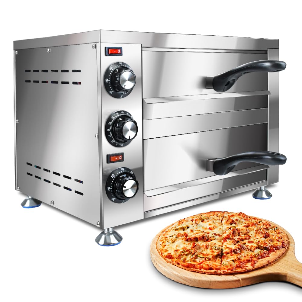 Generic YOOKTEN - Horno eléctrico de pizza para encimera de interior y comercial, máquina para hacer pizzas, horno de pizza de acero inoxidable de 2 niveles, 1100 W