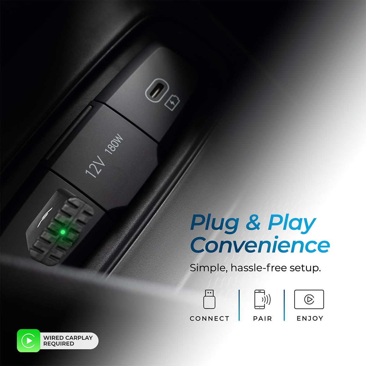 AutoSky Wireless CarPlay Adapter 2023 Pro Edition - Fastest and Most Compact- AutoSky - Factory Wired CarPlay Cars – USB-A and USB-C Cables – Wired CarPlay Required