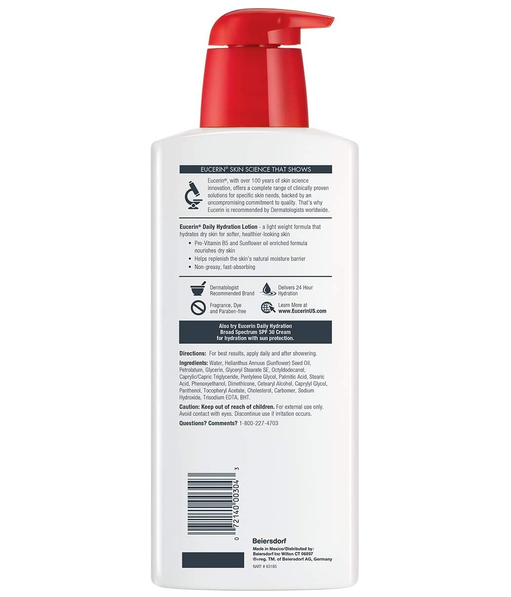 Eucerin Daily Hydration Moisturizing Lotion, Fragrance Free 16.9 oz (Pack of 2)