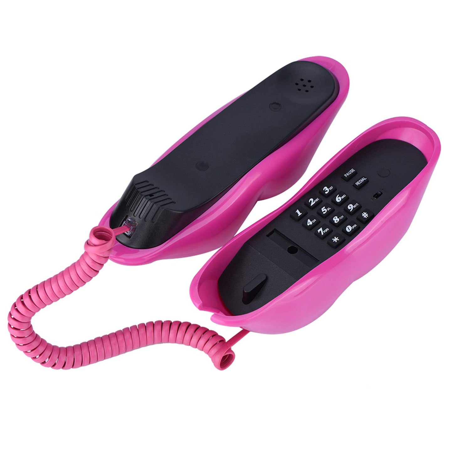 Yoidesu Teléfono con Cable, teléfono con Labios, teléfono Fijo con Forma de Labio con Boca roja Rosa para el hogar, decoración de la Oficina del Hotel, para niñas y niños (Rojo Rosa)