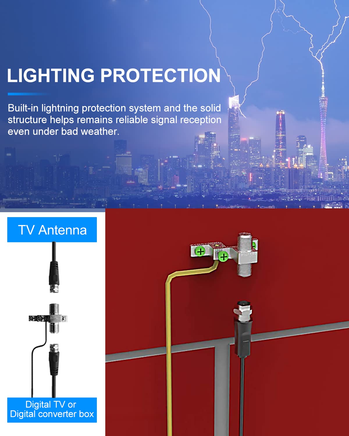 Yeceny - Antena de TV para exteriores, antena de TV HD amplificada digital y cable coaxial RG6 de 60 pies, control remoto inalámbrico de largo alcance de 200 millas con rotación de 360 grados, soporte
