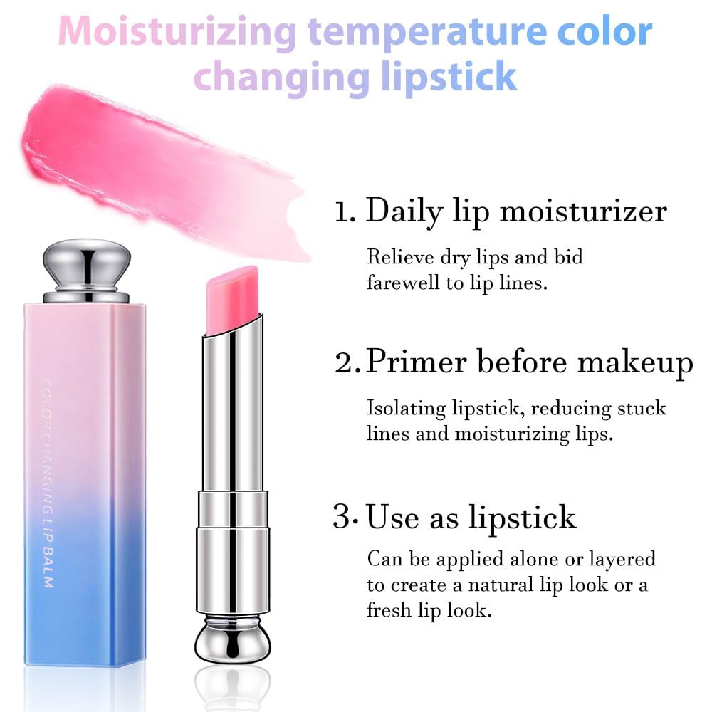 Bálsamo labial que cambia de color, Lápices Labiales mágico que cambia de color, Brillos Labiales teñido, labial hidratante impermeable de larga duración para mujeres (C)