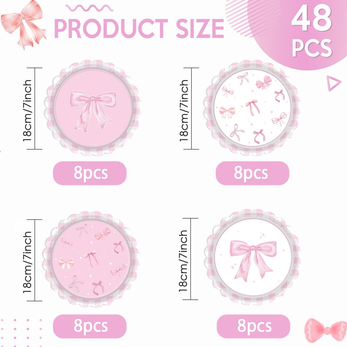 Funhax - 32 piezas de moño rosa para decoración de cumpleaños con lazo rosa, decoración de fiesta de cumpleaños, platos de papel para niña, coqueta, baby shower, suministros de fiesta de boda