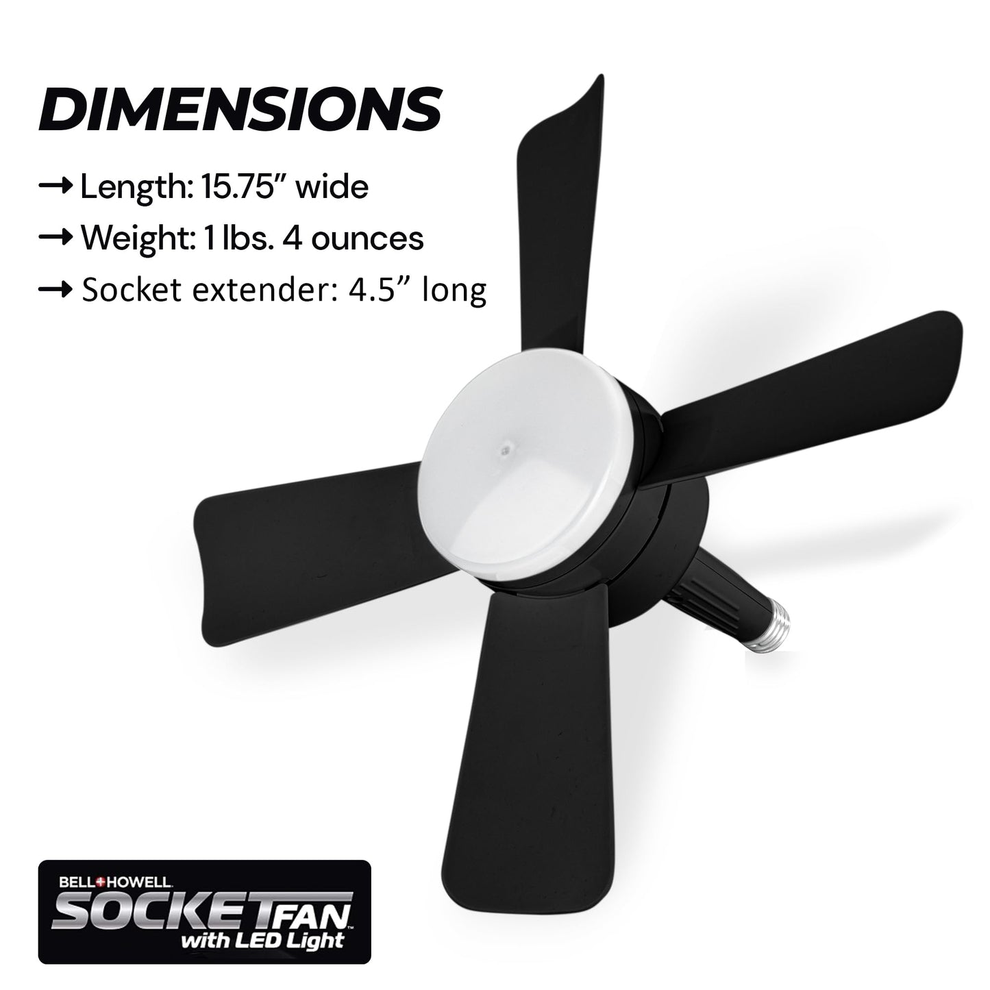 Bell + Howell - Ventilador de techo con socket, con luces led y control remoto, repuesto de foco, para dormitorio, cocina, sala, 1000 lúmenes, 5000 Kelvins, negro
