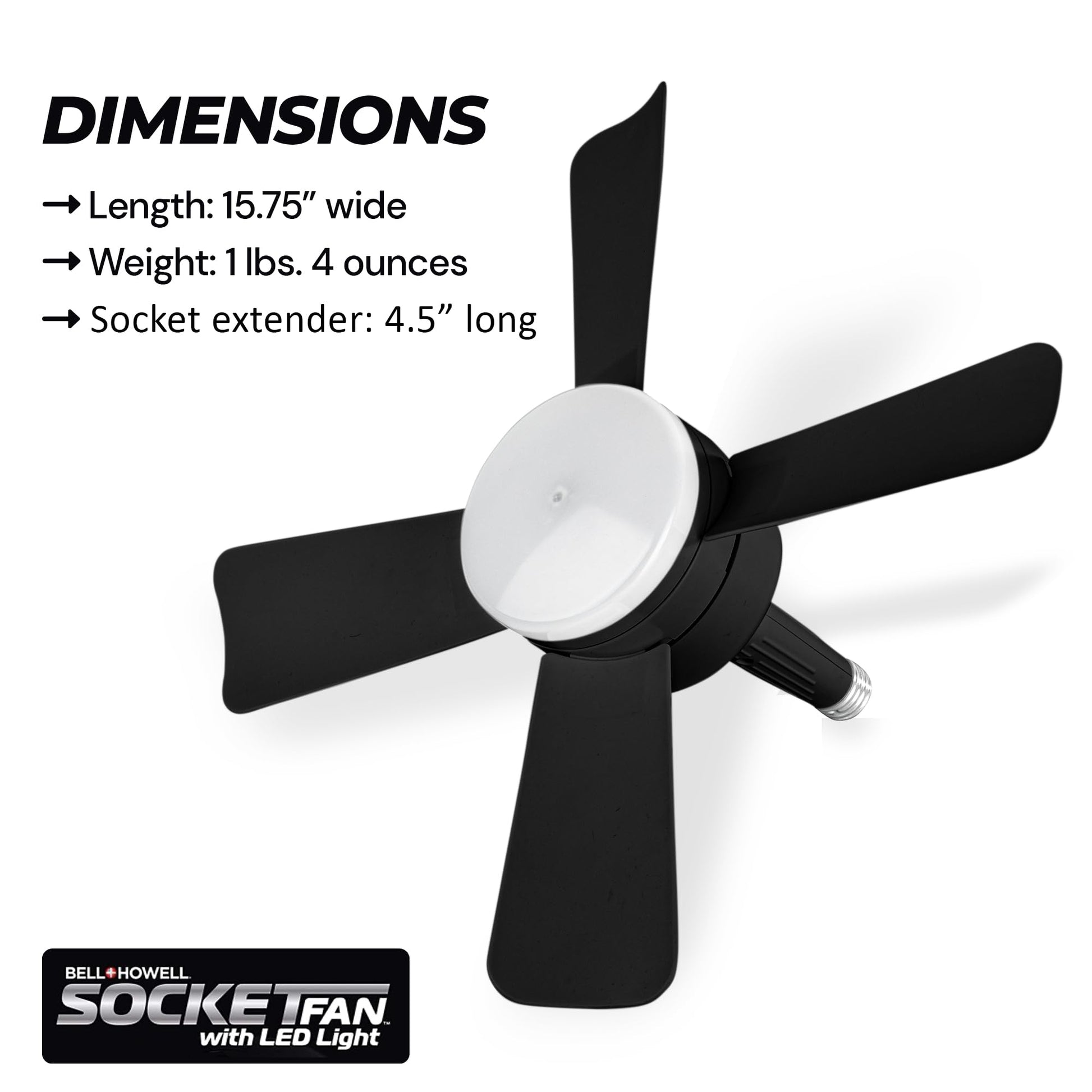 Bell + Howell - Ventilador de techo con socket, con luces led y control remoto, repuesto de foco, para dormitorio, cocina, sala, 1000 lúmenes, 5000 Kelvins, negro