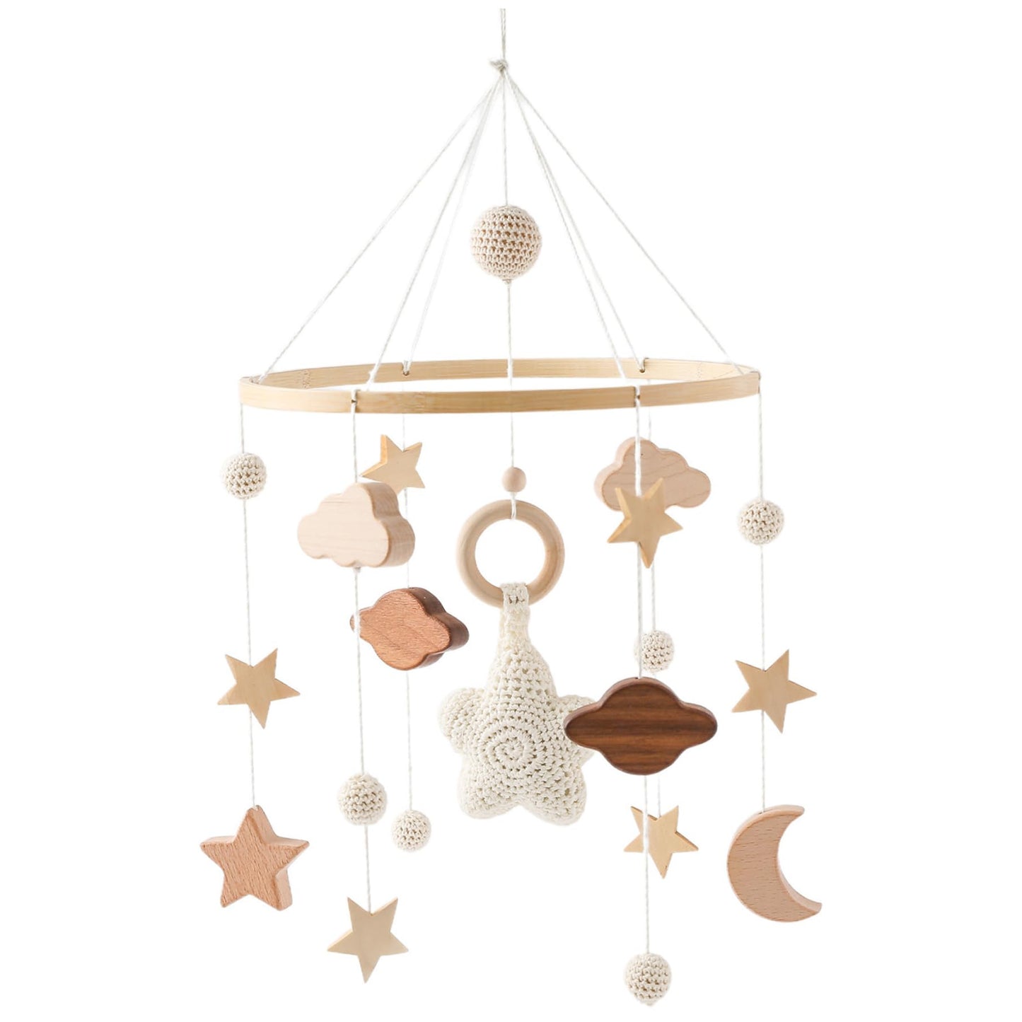 Móvil de Cuna de Madera con Estrellas y Nubes para Bebés para Niñas y Niños