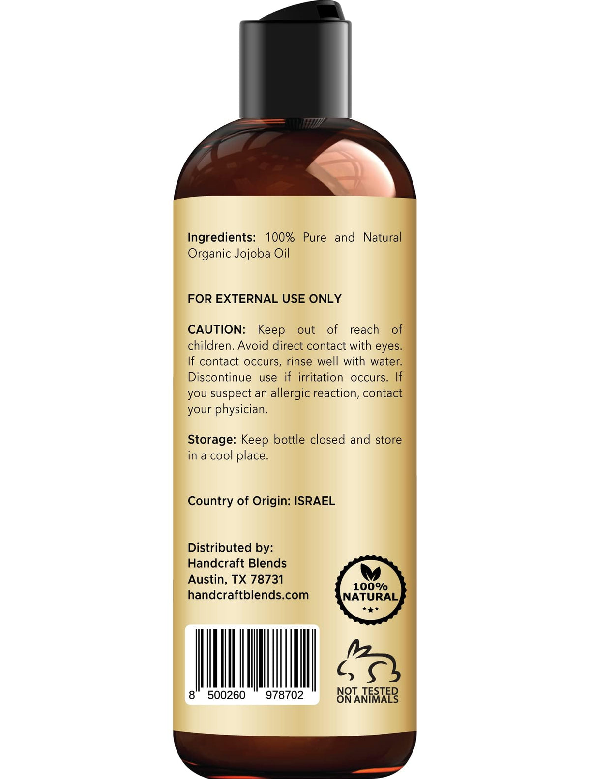 Handcraft Blends Usda Aceite de Jojoba Orgánico - 8 FlOz - Puro y Natural - Aceite de Grado Premium para Rostro, Cuerpo y Cabello - Aceite Antienvejecimiento - Prensado En Frío y Sin Hexanos - El Empa
