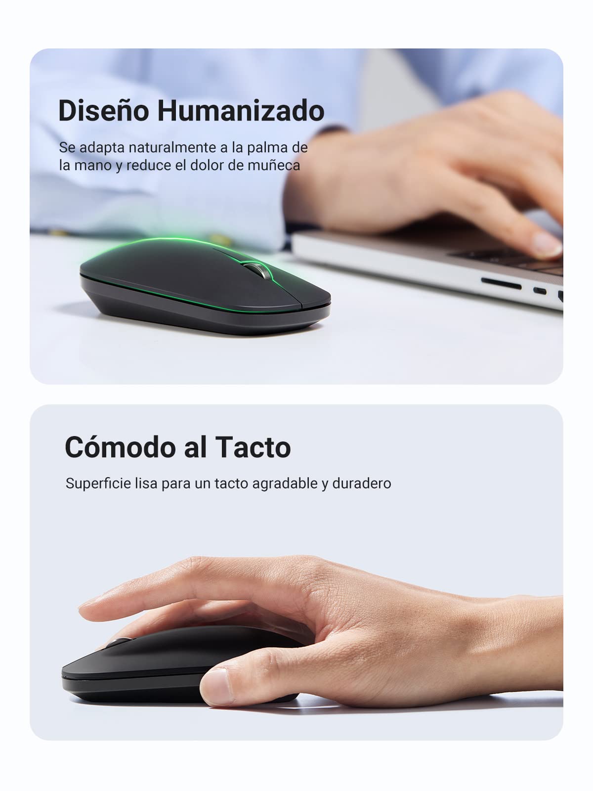 Ratón Inalámbrico UGREEN Negro con Bluetooth y USB 2.4G Silencioso 4000 dpi para MacBook iPad Windows Linux macOS