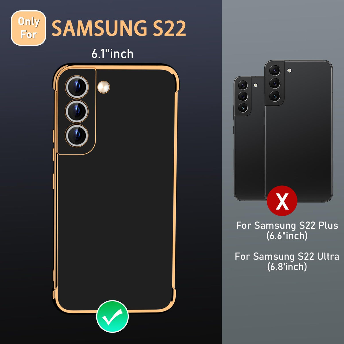 Funda Protector de Lujo WINTONG Negro con Soporte de Metal para Galaxy S22 para Mujer y Niña