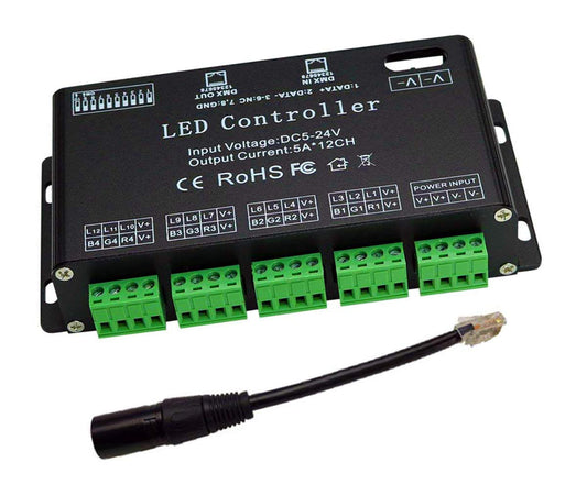 Decodificador DMX de 12 canales, driver de tira de luz LED AZIMOM RGB dmx512 decodificador atenuador driver DC5V-24V LED módulo de luz