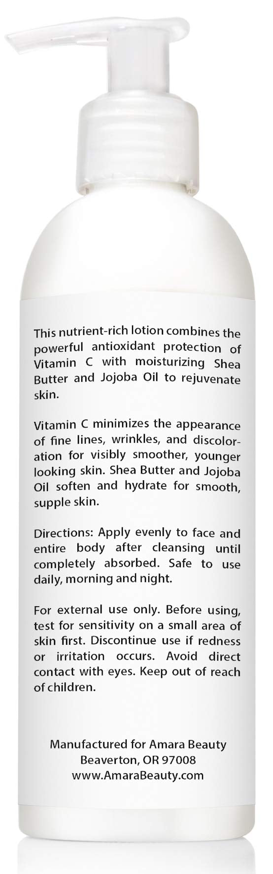 Vitamin C Lotion 15% for Face & Body - With Shea Butter & Jojoba Oil - 237 ml by Amara Organics