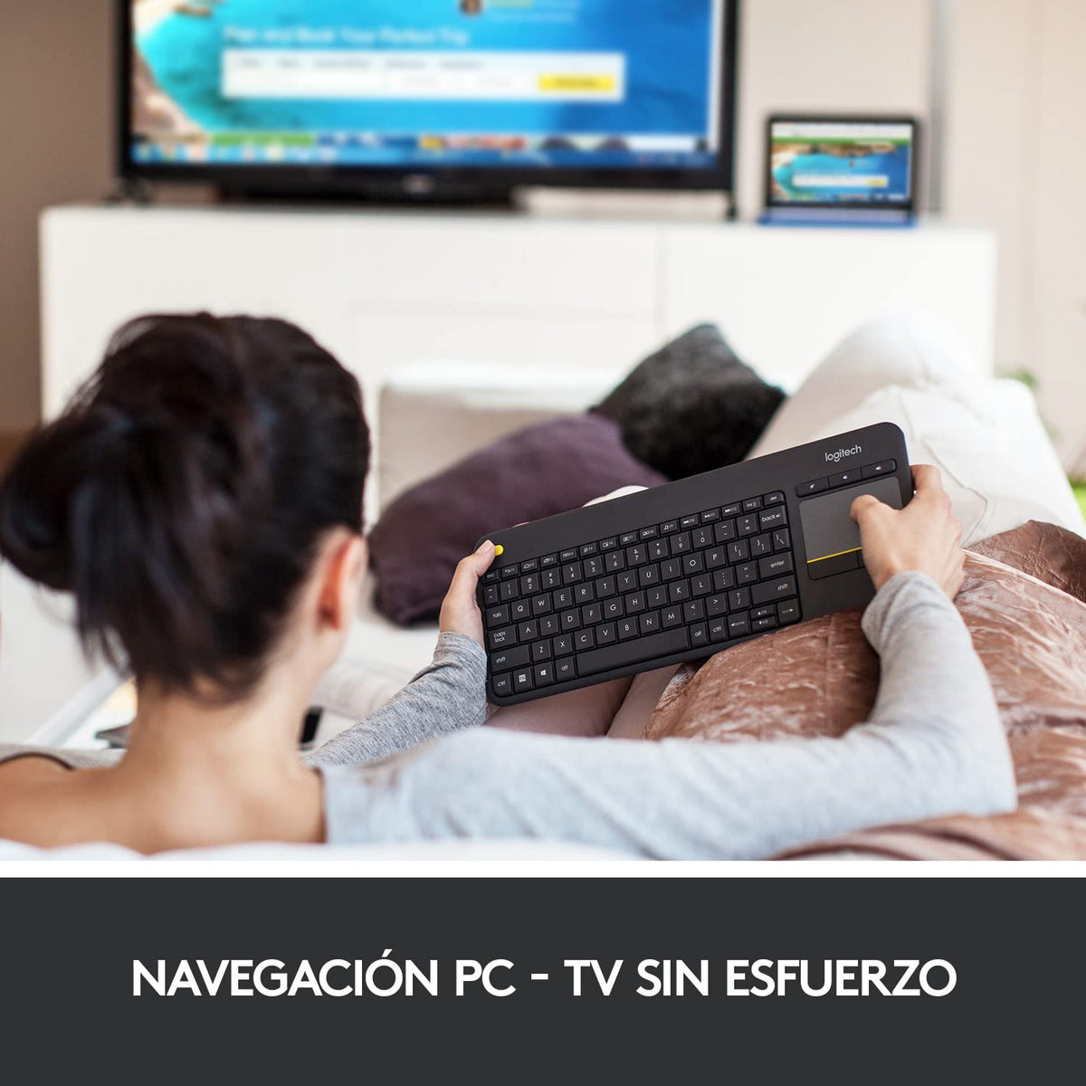 Teclado Inalámbrico Logitech K400 Plus Negro con Touchpad Integrado para TV y PC