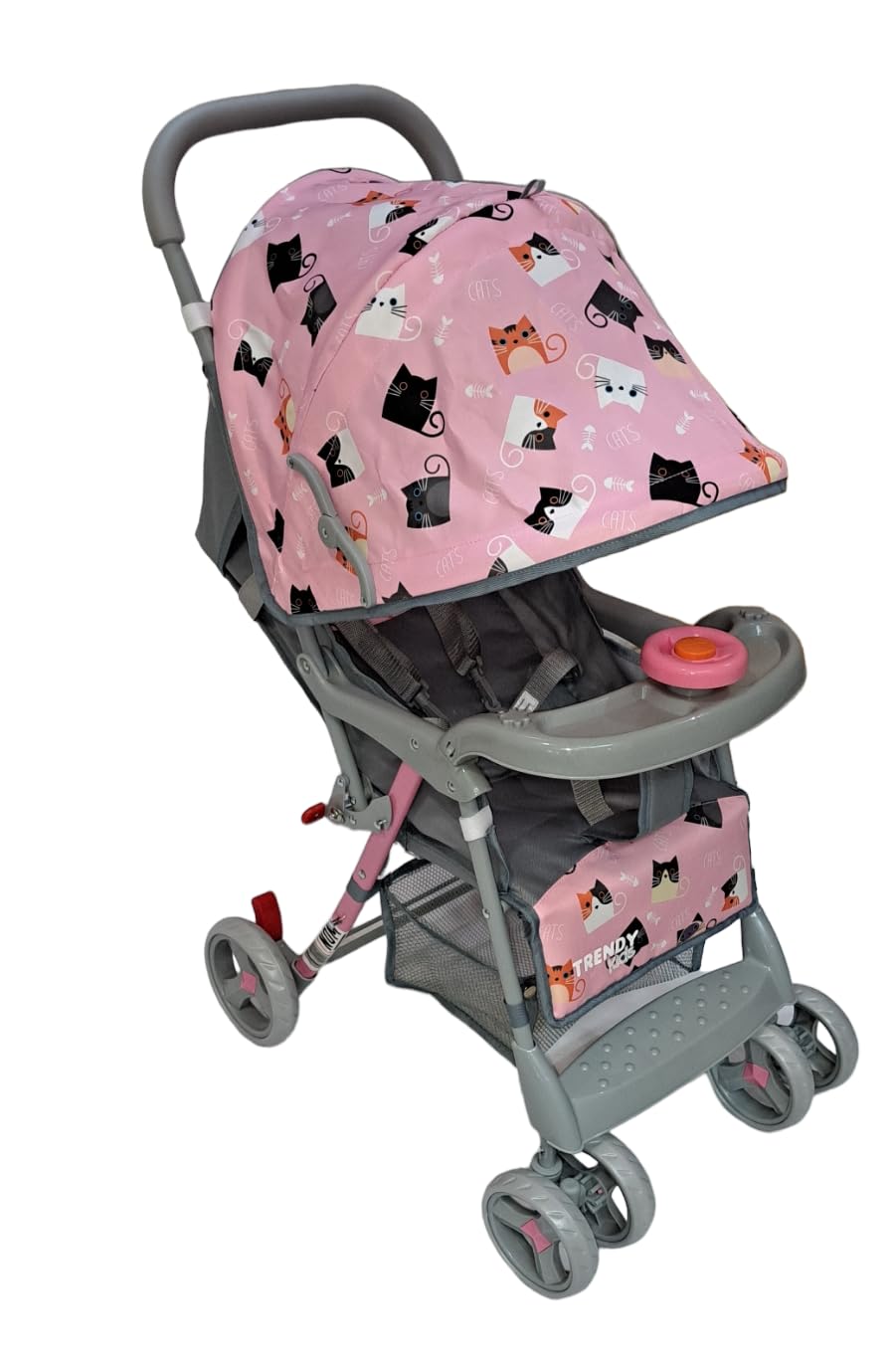 Carriola Plegable HAPY Gatitos Rosa Reclinable y Ligera para Bebé
