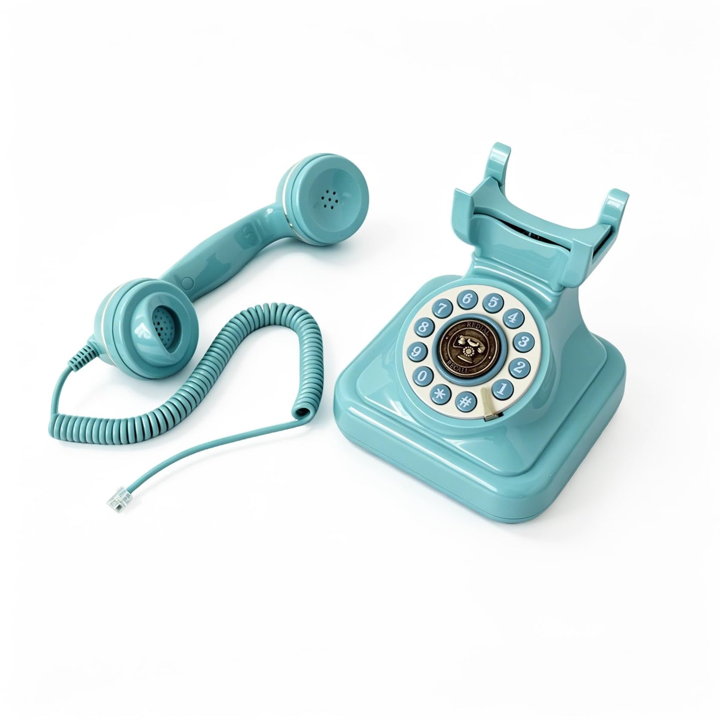 Teléfonos de teléfono fijo retro azul, teléfono clásico con cable con timbre fuerte y remarcación, teléfono de computadora clásico para el hogar, oficina, hotel, escuela, teléfono antiguo decorativo
