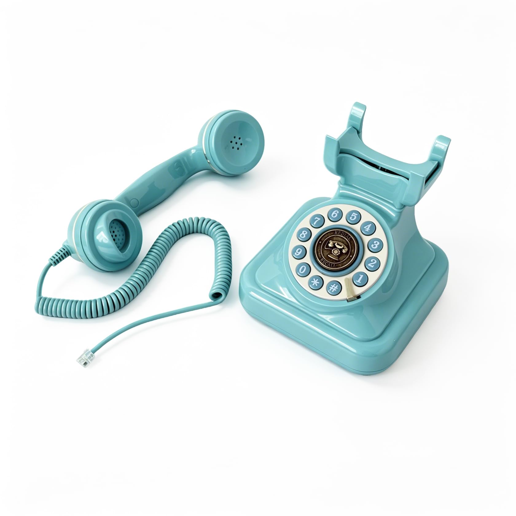 Teléfonos de teléfono fijo retro azul, teléfono clásico con cable con timbre fuerte y remarcación, teléfono de computadora clásico para el hogar, oficina, hotel, escuela, teléfono antiguo decorativo