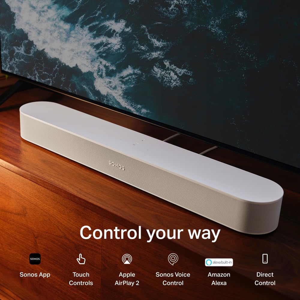 Sonos Beam (Gen 2) Barra de Sonido Inteligente para TV de tamaño Compacto con tecnología Dolby Atmos