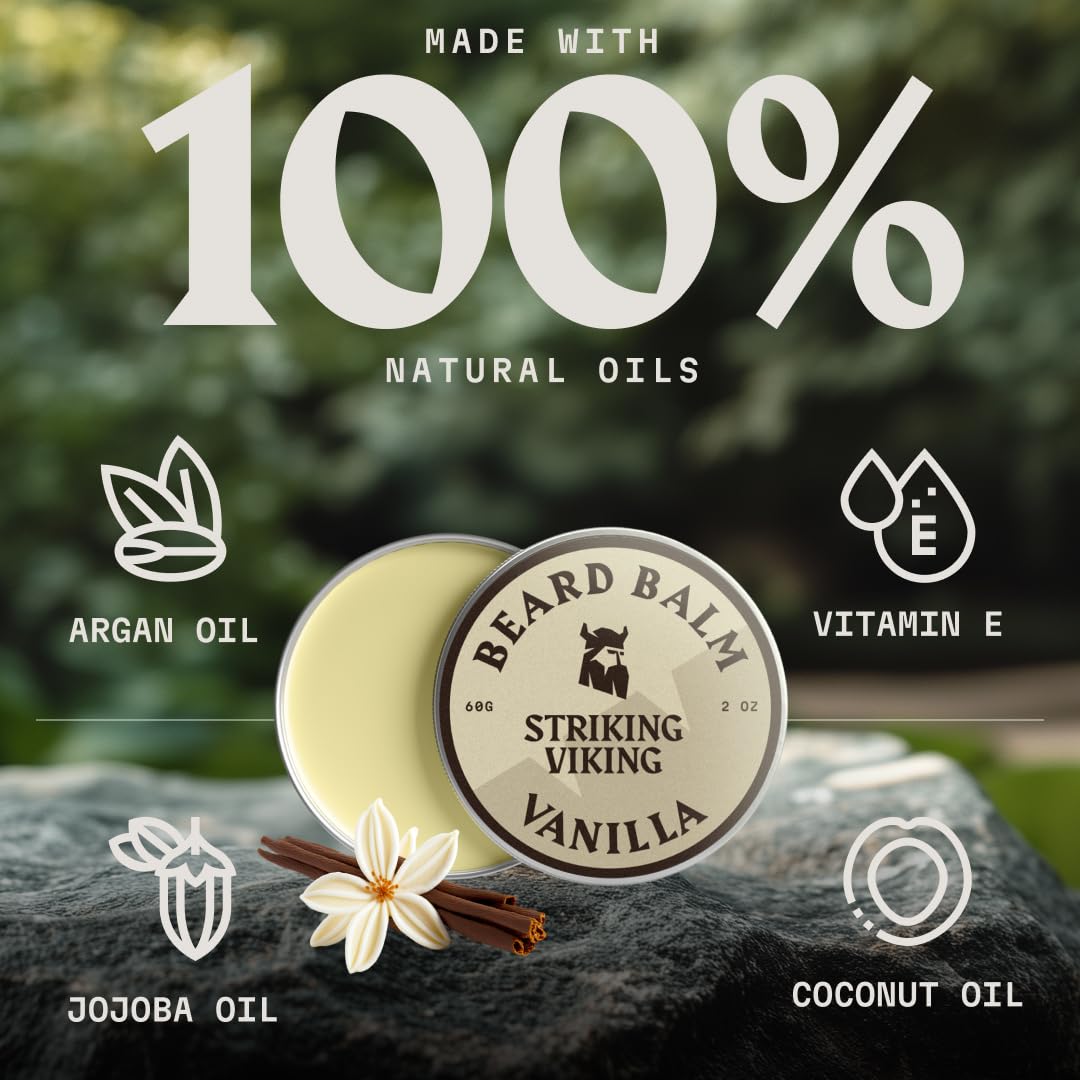Striking Viking- Bálsamo para barba para hombres - Acondicionador sin enjuague para barba Bálsamo perfumado para peinar la barba Manteca suavizante para barba para hombres - Aceites de jojoba para bar