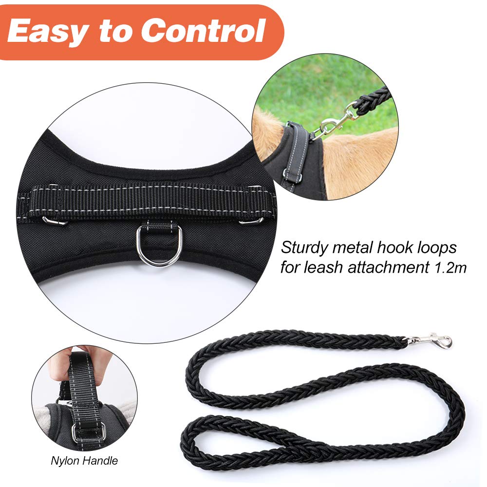 Jasonwell Collar para Perro - Pequeño Mediano Grande Pechera para Perro con Correa y Mango de Control Harnes Ajustable Reflectante Transpirable para Caminar Viajar Entrenar (Negro, S)