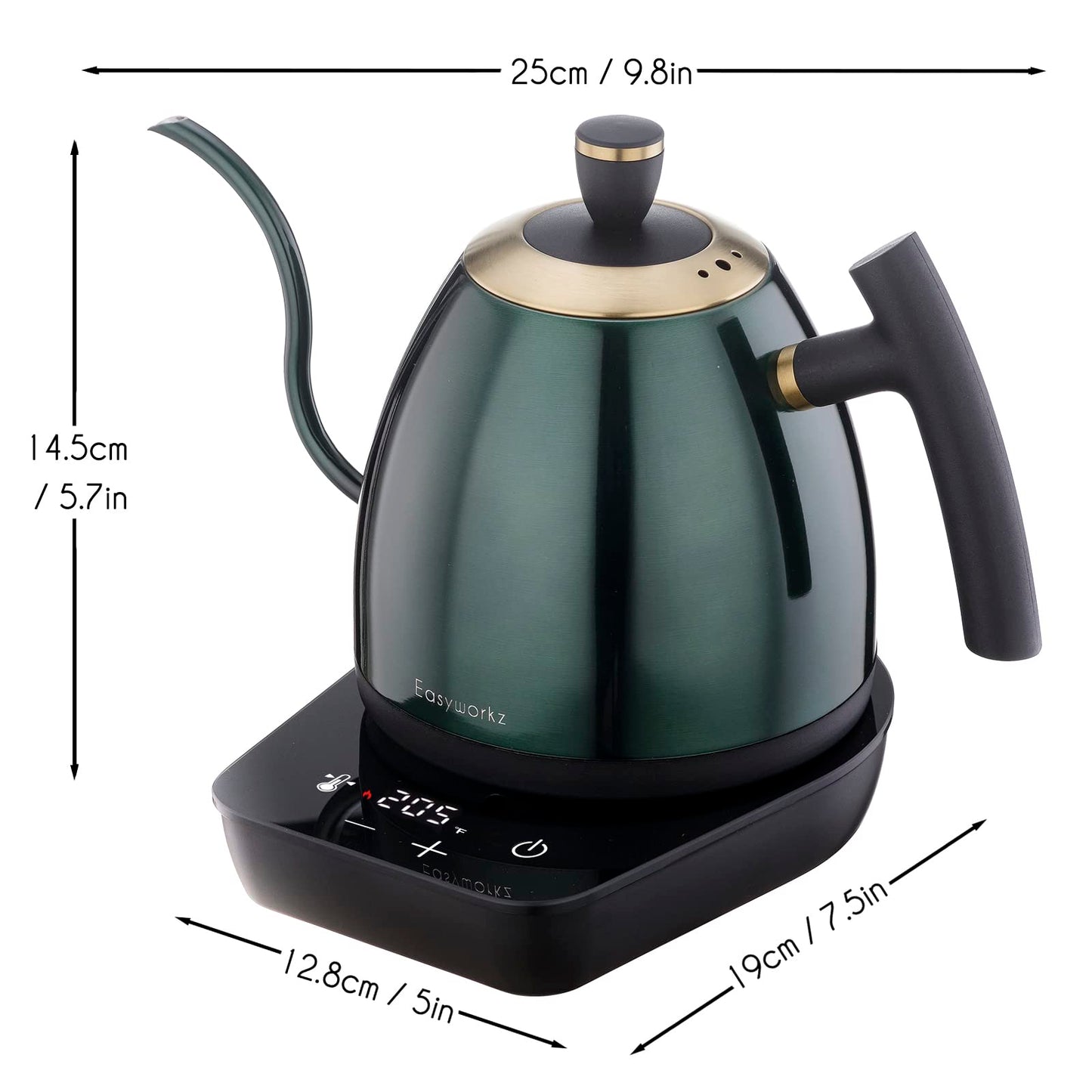 Easyworkz hervidor de café eléctrico de cuello de cisne, tetera de acero inoxidable con goteo manual, control de temperatura de 800 ml, calentamiento rápido de 1200 W