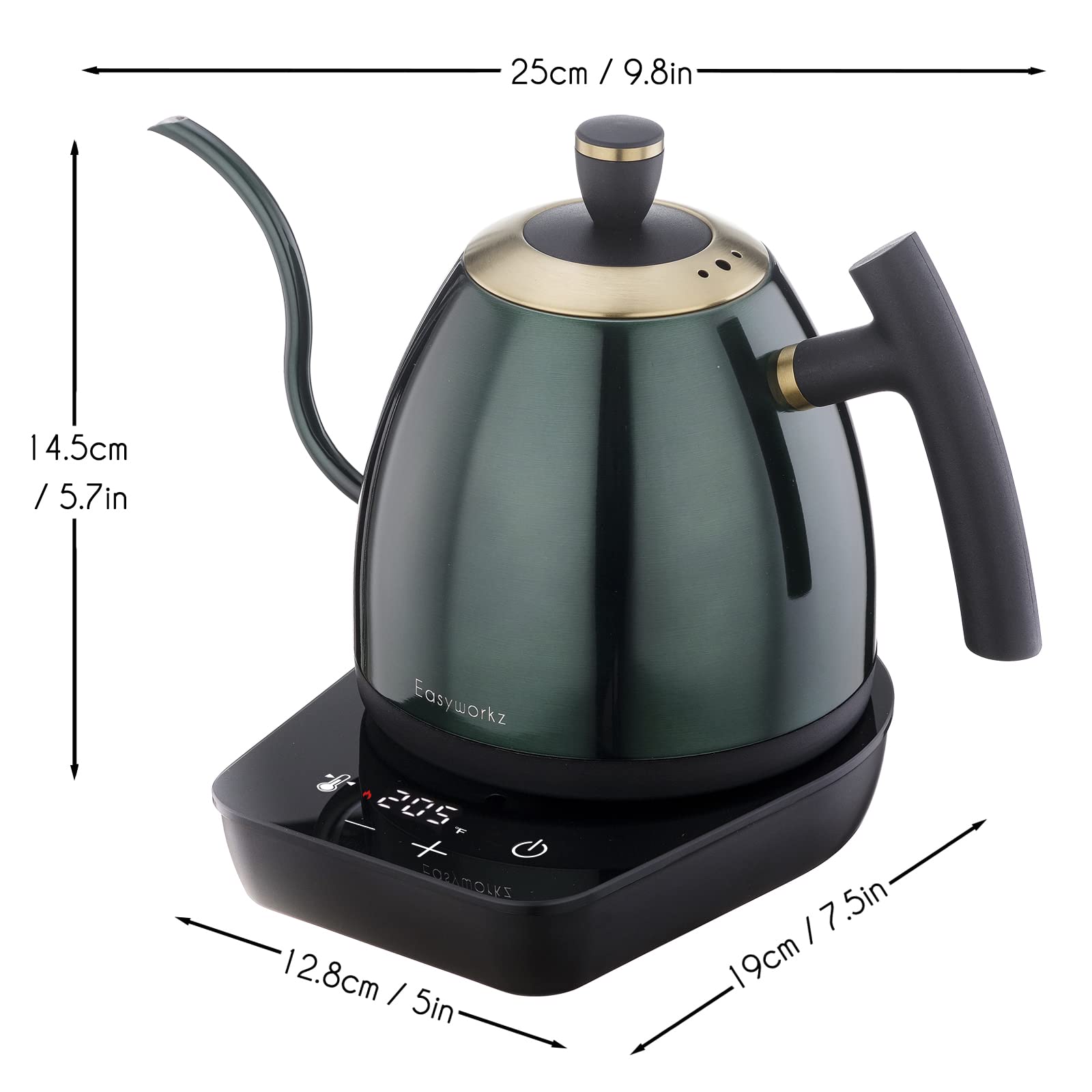 Easyworkz hervidor de café eléctrico de cuello de cisne, tetera de acero inoxidable con goteo manual, control de temperatura de 800 ml, calentamiento rápido de 1200 W