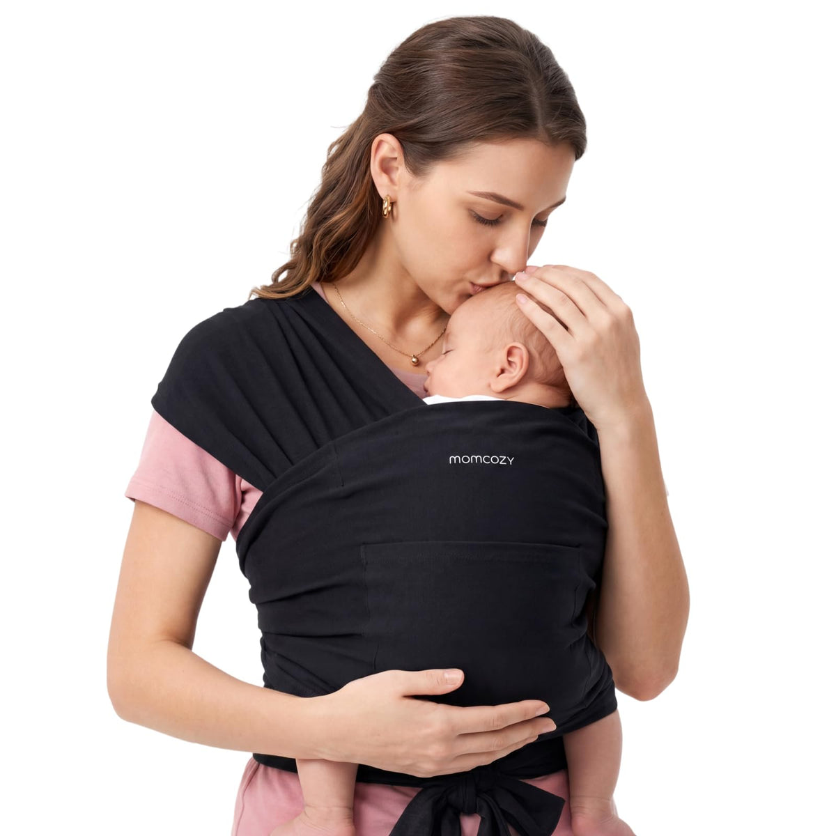 Momcozy Fular Portabebé, Fulares Infantiles Fáciles de Usar, Fular Ligero y Manos Libres, Portabebés Ajustables para Recién Nacidos hasta Niños Pequeños de 3.5-15kg, Negro
