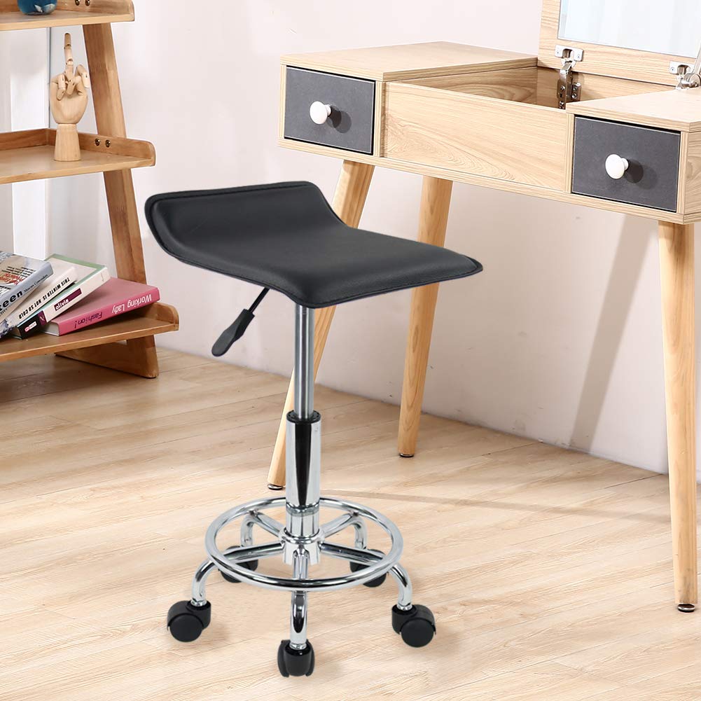 KKTONER Taburete Giratorio en Altura Ajustable para SPA Dibujo Tatuaje Trabajo Oficina de Bancos con Ruedas (Negro)