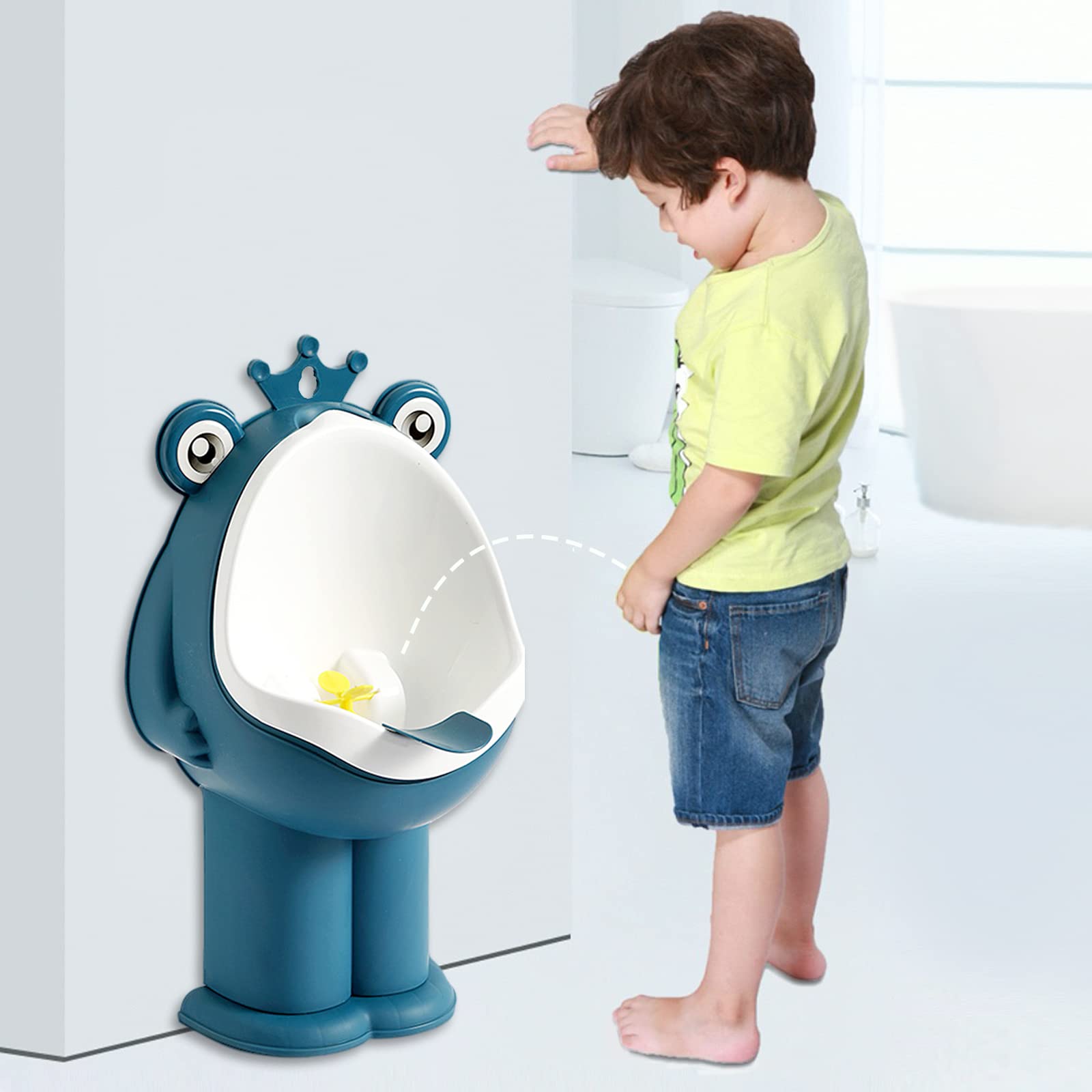 Orinario de entrenamiento para orinar de pie, para niños con divertido lente de puntería, color azul profundo