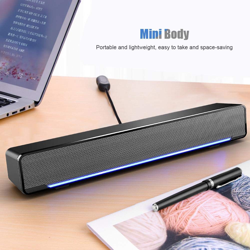 Barra de Sonido Altavoz con Cable Barras de Sonido USB con cable Sonido de Tira Larga Estéreo Barra de sonido Reproductor de música Bass Surround Sound Box 3.5 mm Entrada para PC Celulares(Negro)