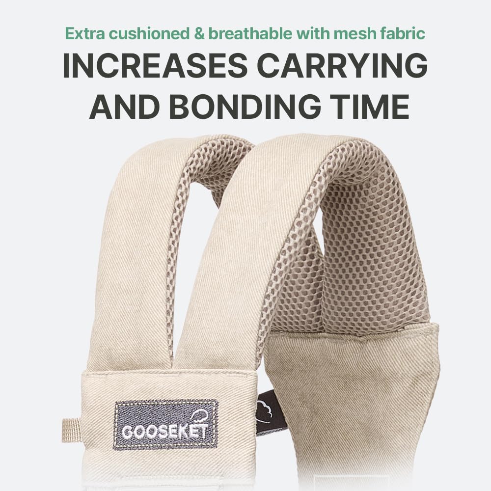 GOOSEKET 365 - Portabebés para niños pequeños, 100% algodón, ligero, fácil de usar, portátil, adecuado de 6 a 48 meses, soporta hasta 44 libras (caqui)