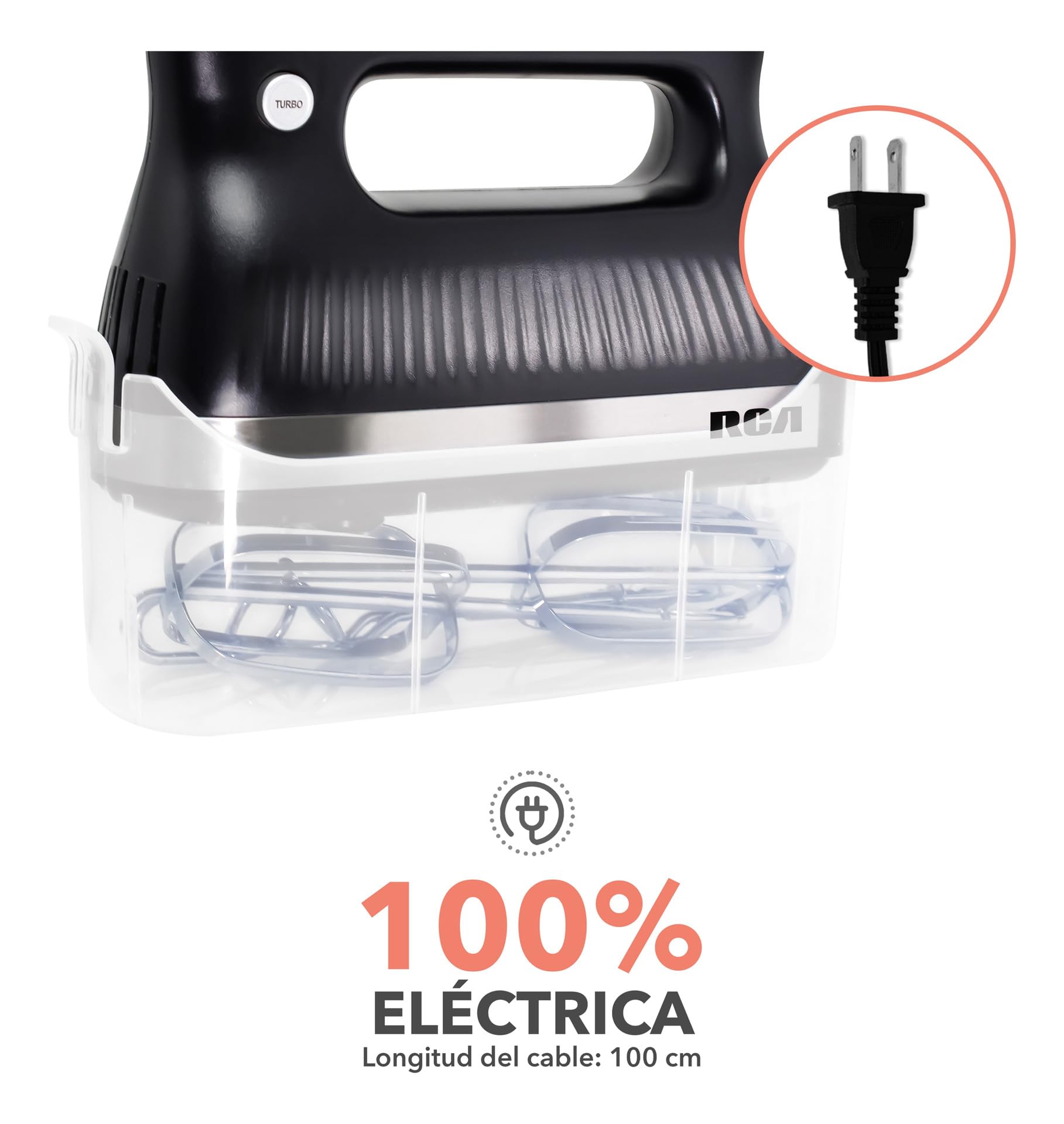 Batidora de Mano RCA Blanca con Motor Potente y Velocidades Ajustables para Repostería y Cocina
