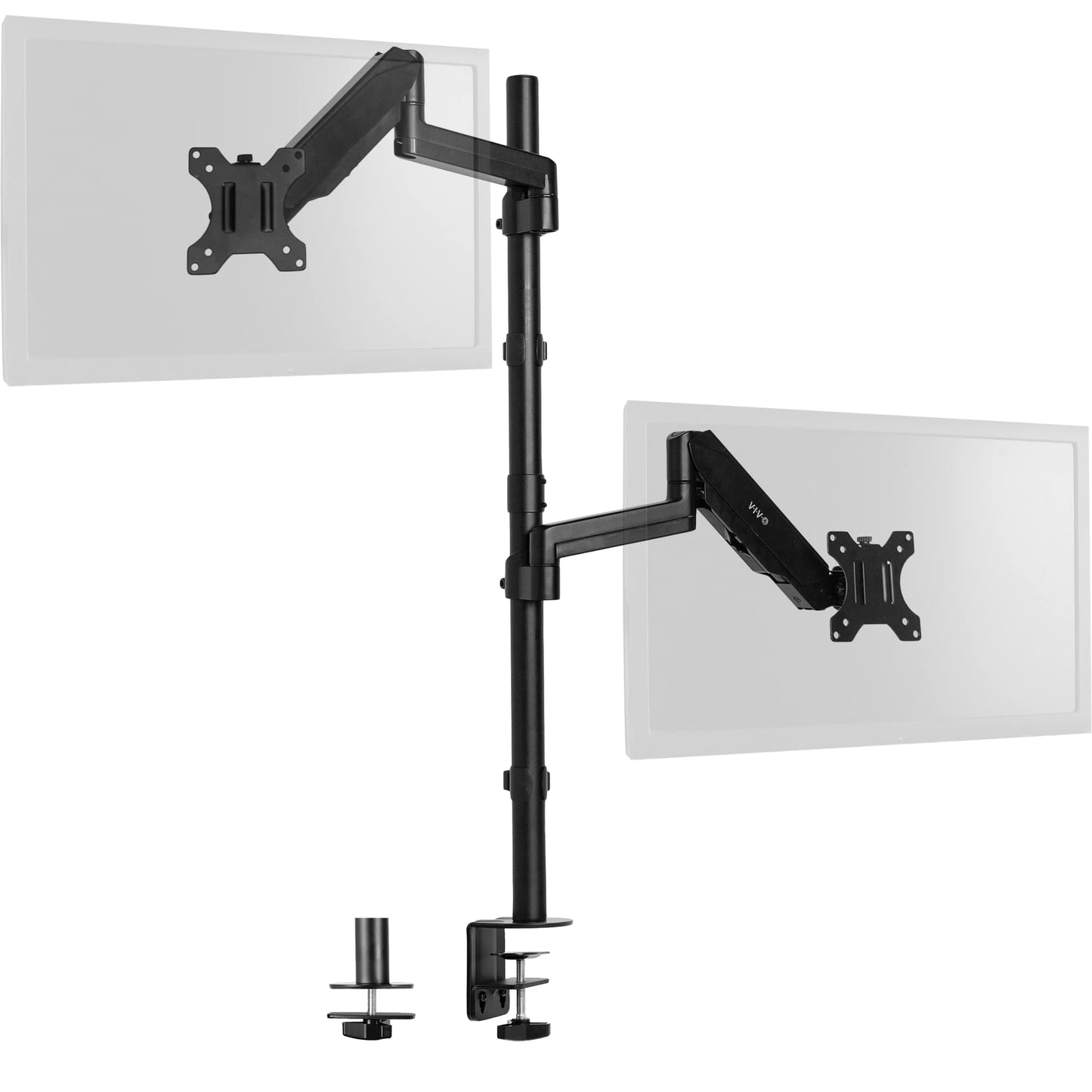 Soporte de Brazo Neumático VIVO Negro, Doble Extra Alto para Pantallas de hasta 32 Pulgadas, Articulado VESA