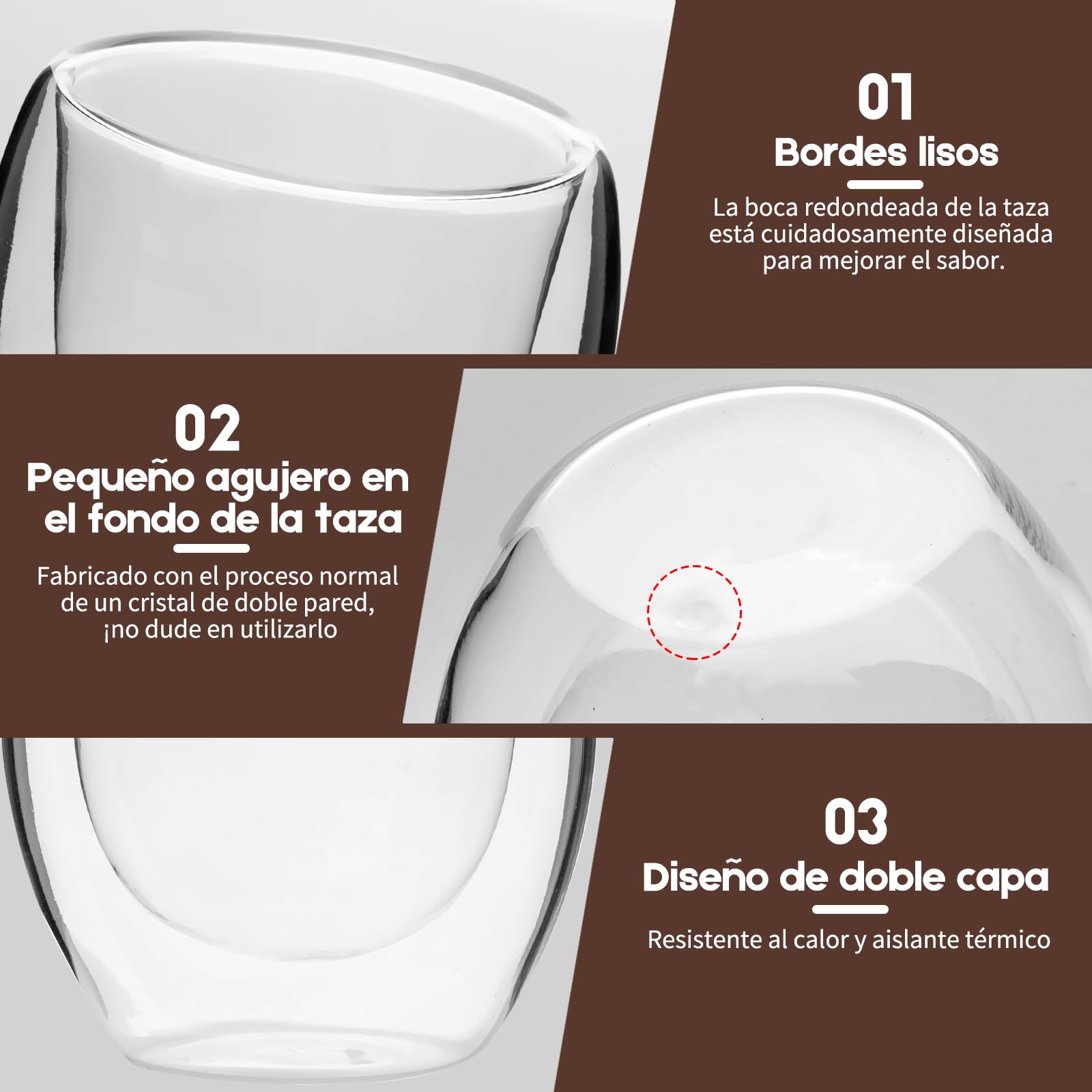 FAMILUCKY-6 Pcs 80ml Tazas de Café de Doble Vidrio, Vasos para Café de Doble Pared de Vidrio Tèrmico Borosilicato, Taza de Café Pequeña de 80 ml, Apto para Capuchino, Espresso, Té, etc